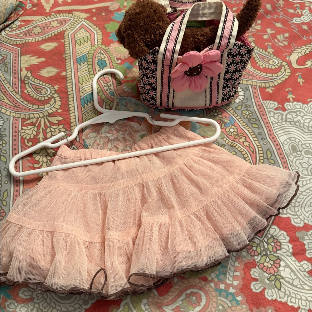 Pink Tulle Skirt for Kids 0-3 mo & floral kids purse with adorable brown puppy